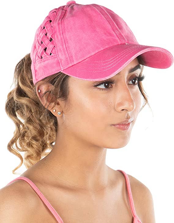 Criss Cross Ponycap - Pink Basket Weave