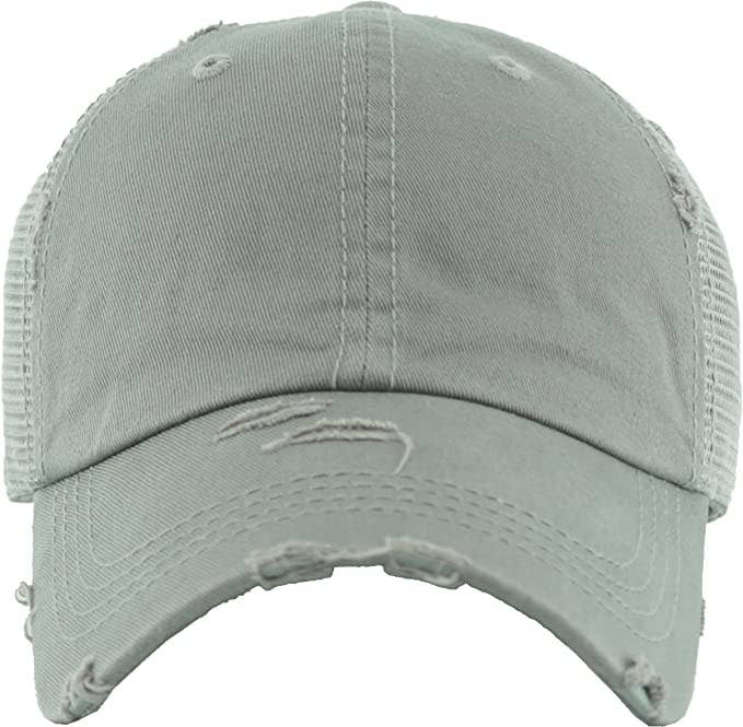Classic Back Distressed Ponycap (Mesh Lt Grey)