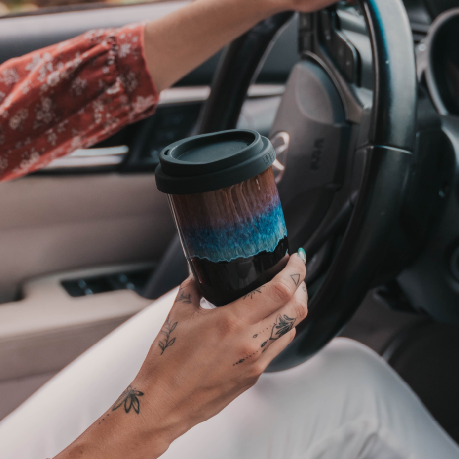 Monsoon Ceramic Mug – 12oz Reusable Cup with Lid