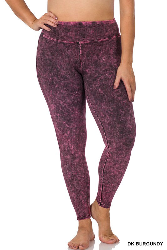 Plus Mineral Washed Wide Waistband Yoga Leggings