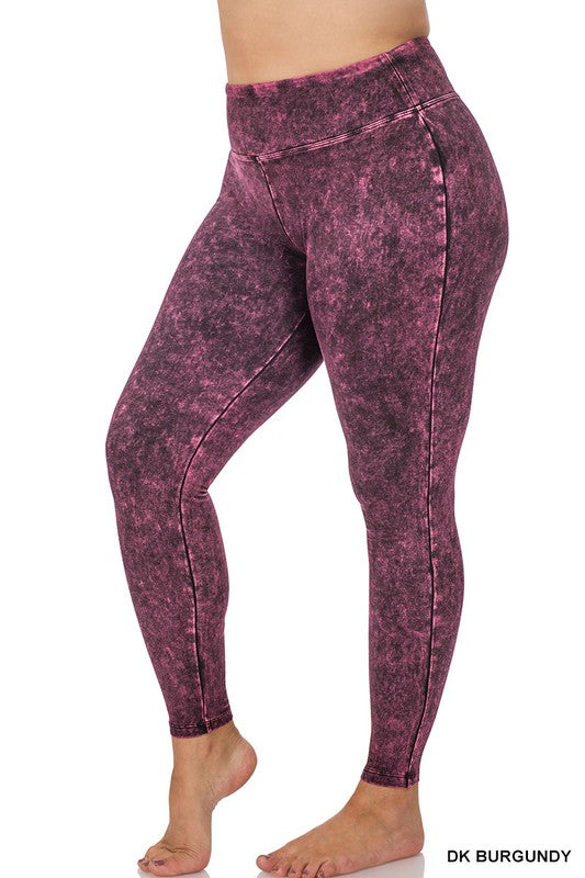 Plus Mineral Washed Wide Waistband Yoga Leggings