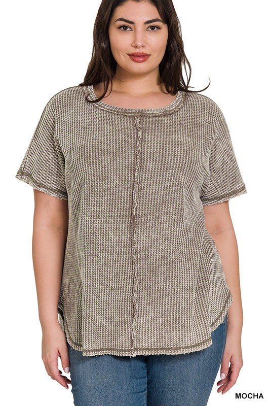 Plus Washed Baby Waffle Short Sleeve Top