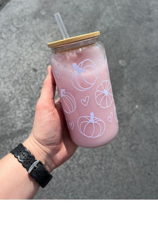 Pumpkin Hearts Glass Can