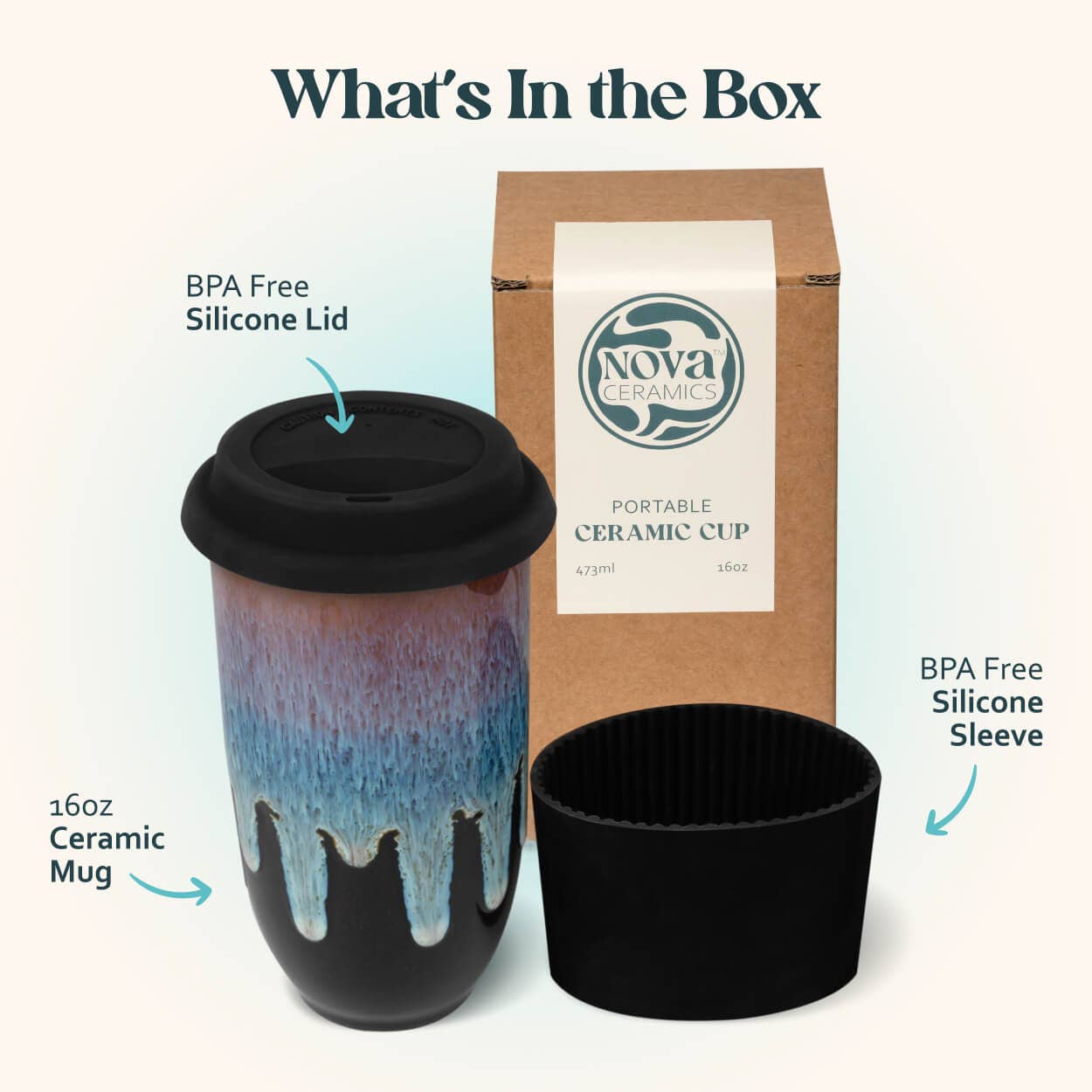 Monsoon Ceramic Travel Mug – 16oz with Lid & Sleeve