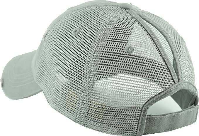 Classic Back Distressed Ponycap (Mesh Lt Grey)