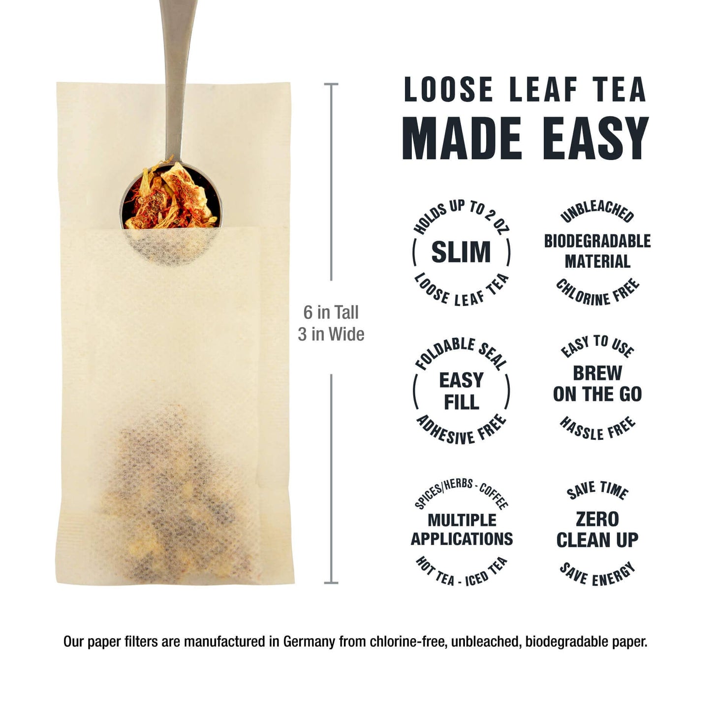 Tea Filters - Biodegradable Loose Leaf Tea Filters (6 Pack)