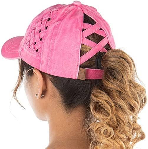 Criss Cross Ponycap - Pink Basket Weave