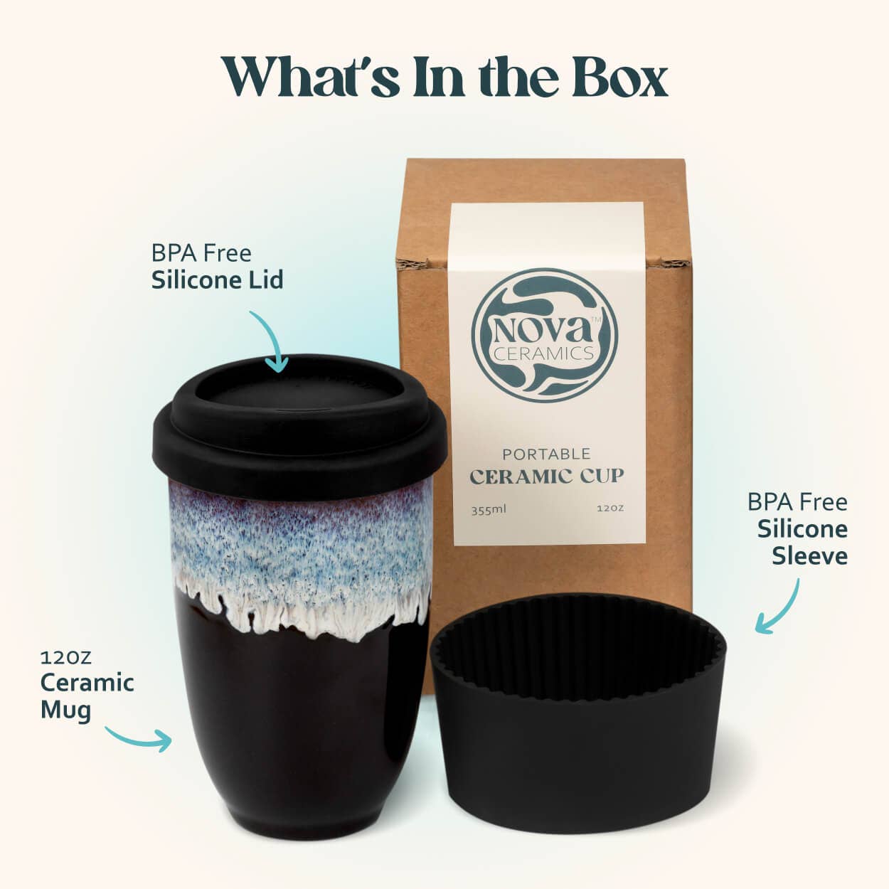 Monsoon Ceramic Mug – 12oz Reusable Cup with Lid