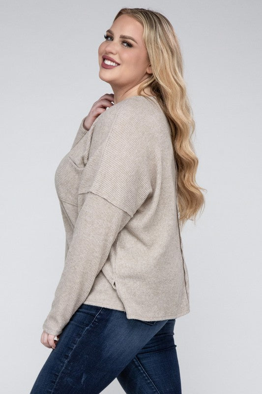 Plus Ribbed Brushed Melange Hacci Sweater