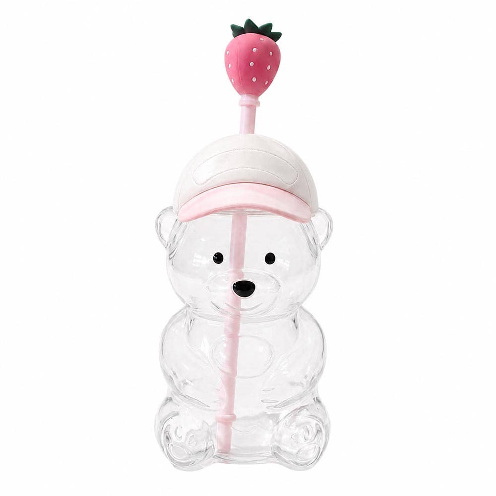 Cute Bear Shaped Glass Drink Cup With Straw