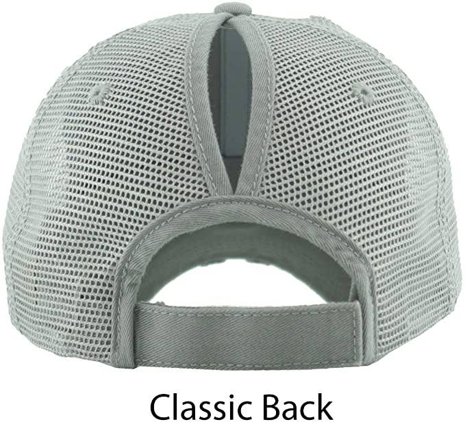 Classic Back Distressed Ponycap (Mesh Lt Grey)