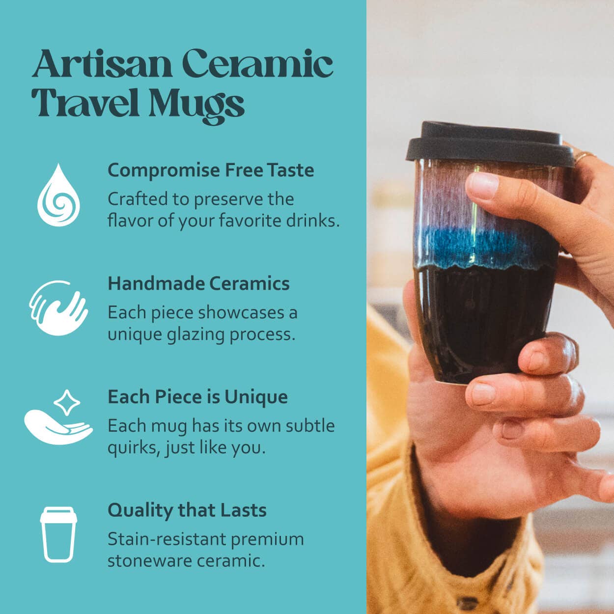 Monsoon Ceramic Mug – 12oz Reusable Cup with Lid