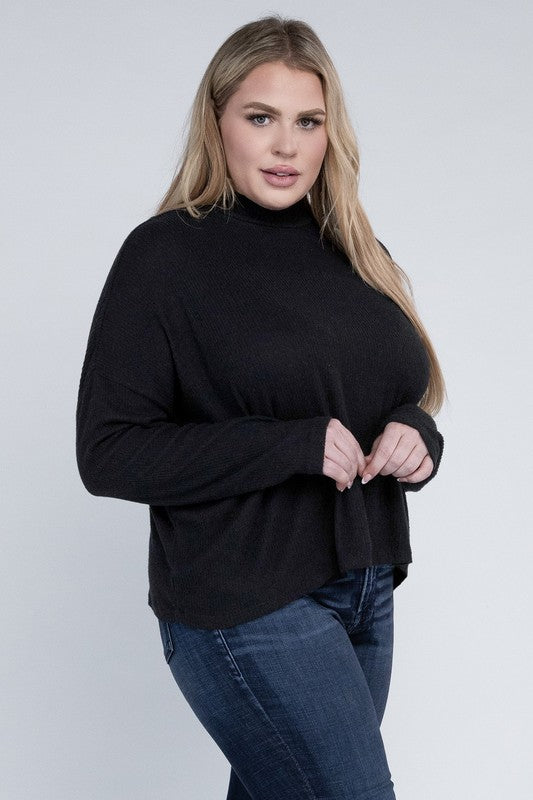 Plus Drop Shoulder Long Sleeve Top