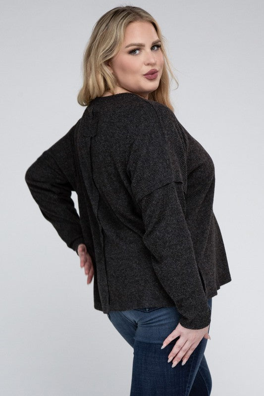 Plus Ribbed Brushed Melange Hacci Sweater