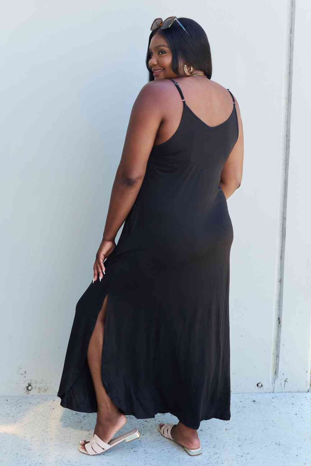 Ninexis Good Energy Full Size Cami Side Slit Maxi Dress in Black